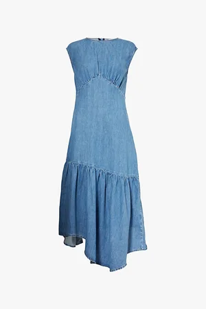 Frame Tiered-hem Gathered Denim Midi Dress