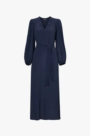 Max Mara Puff-shoulder V-neck Woven Midi Dress