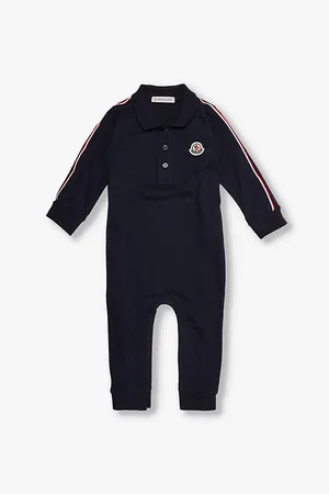 Moncler Brand-patch Striped-trim Cotton-blend Piqué Romper 1-24 Months