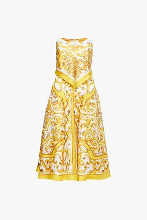 Dolce & Gabbana Barocco-pattern Strapless Silk Midi Dress