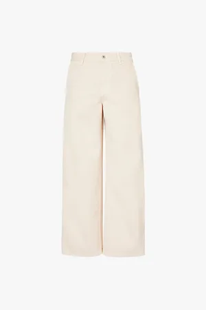 Burberry Brand-embroidered Wide-leg Mid-rise Cotton Trousers