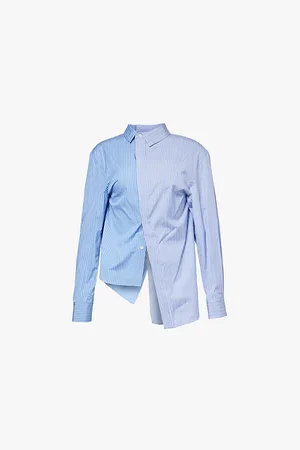 SACAI Striped Asymmetric-hem Cotton Shirt