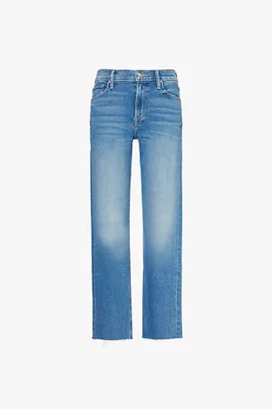 Mother Mid Rise Rider Flood Fray Straight-leg Mid-rise Stretch Denim-blend Jeans