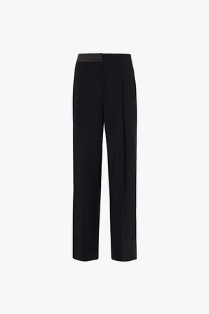 STINE GOYA Satin-trim Wide-leg High-rise Recycled-polyester Crepe Trousers