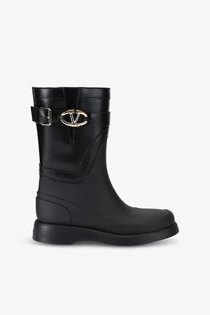 VALENTINO GARAVANI The Bold Edition Vlogo Leather and Viscose Wellington Boots