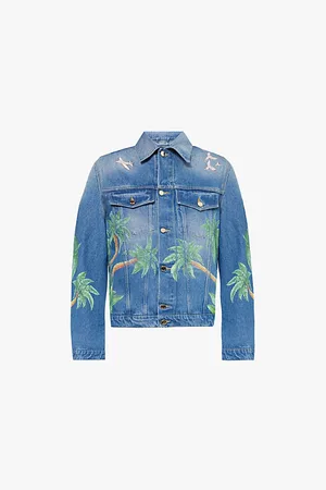 Casablanca Graphic-print Faded-wash Denim Jacket