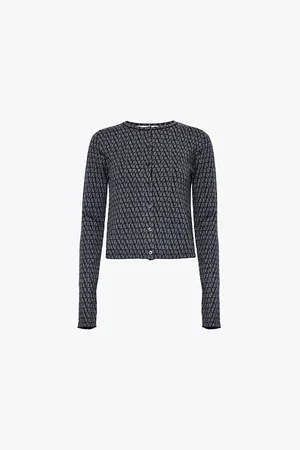 VALENTINO GARAVANI Branded-pattern Cropped Wool-knit Cardigan
