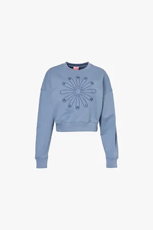 Kenzo Flower-embroidered Cropped Cotton-jersey Sweatshirt