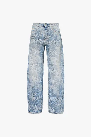 Palm Angels Palm-print Straight-leg Denim-blend Jeans