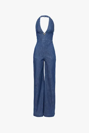 VALENTINO GARAVANI Plunge-neck Flared-leg Chambray Denim Jumpsuit