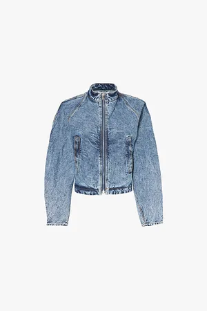 Alaïa Acid-wash High-neck Denim-blend Jacket