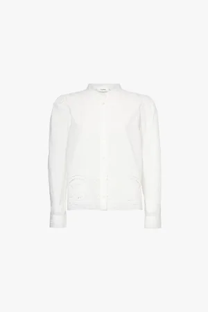 Frame Long-sleeved Embroidered-trim Cotton-poplin Shirt