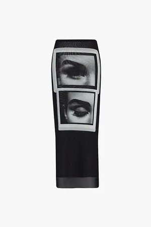 Jean Paul Gaultier Eyes and Lips Graphic-print Mesh Maxi Skirt