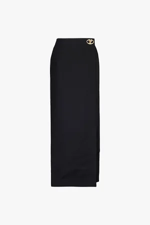 VALENTINO GARAVANI Branded-plaque Wool and Silk-blend Maxi Skirt