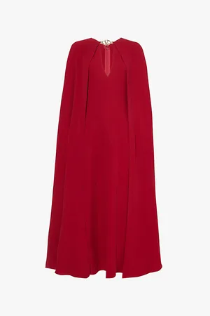 VALENTINO GARAVANI Vlogo-plaque Cape-back Silk Midi Dress