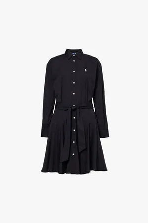 Ralph Lauren Logo-embroidered Tie-waist Cotton-poplin Midi Dress