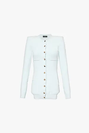 WARDROBE.NYC Round-neck Long-sleeve Cotton-blend Stretch-knit Cardigan