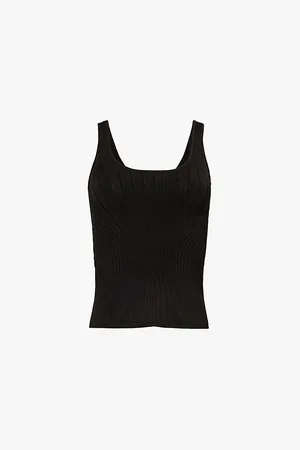 MUGLER Sleeveless Ribbed Stretch-woven Blend Top