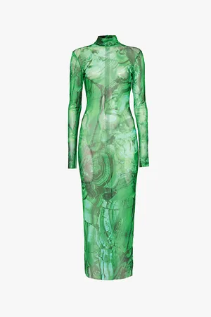 Roberto Cavalli Abstract-print Long-sleeved Stretch-woven Midi Dress