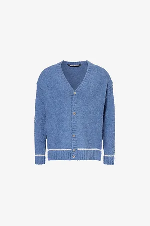 Palm Angels Palm-embroidered Striped-trim Cotton-blend Cardigan