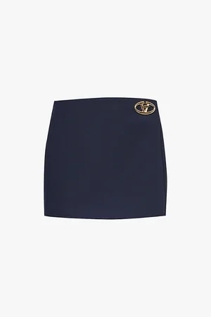 VALENTINO GARAVANI Brand-plaque Wrap-front Wool and Silk-blend Mini Skirt