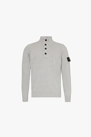 Stone Island Brand-badge Henley-collar Wool-blend Jumper
