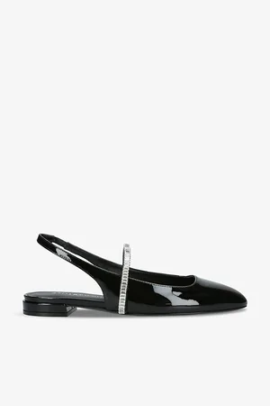 Stuart Weitzman Stefanie Crystal-embellished Flat Patent-leather Slingbacks