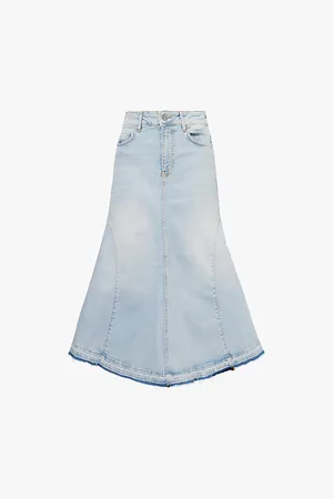 Ganni Flared-hem Faded-wash Cotton-denim Midi Skirt