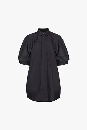 SACAI Contrast-panel Short-sleeved Woven Mini Dress
