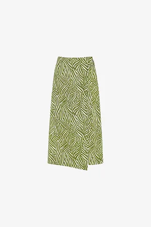 Whistles Linear Leaf-print Wrap-front Cotton Midi Skirt