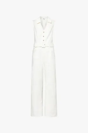 Paige Sasha V-neck Sleeveless Straight-leg Stretch-denim Jumpsuit