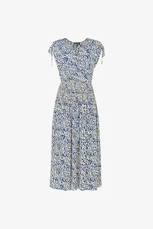 Whistles Flaming Leopard-print V-neck Woven Midi Dress