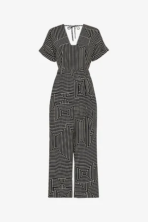 Whistles Angled Stripe-print Short-sleeve Woven Jumpsuit