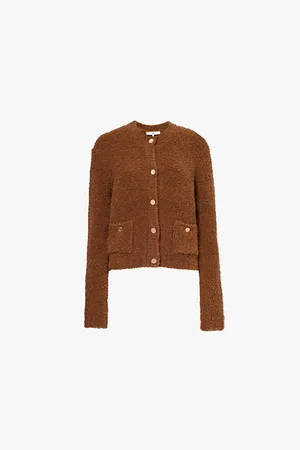 Frame Bouclé-texture Two-buttoned-pockets Stretch-knit Cardigan