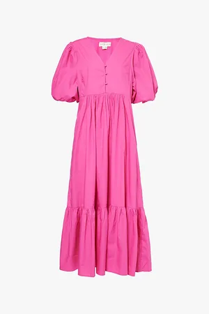 ASPIGA Delta Puff-sleeve Cotton Midi Dress