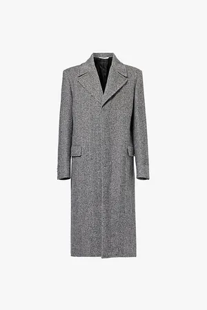 VALENTINO Single-breasted Herringbone-print Regular-fit Wool-blend Coat