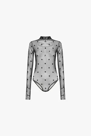 Givenchy Monogram-pattern Sheer Stretch-woven Bodysuit