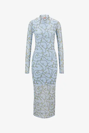 HUGO BOSS Graphic-print Slim-fit Stretch-mesh Midi Dress