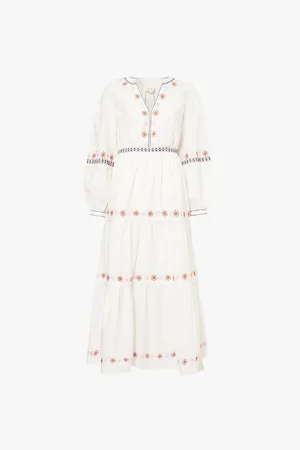 ASPIGA Cindy Floral-embroidered Cotton Midi Dress