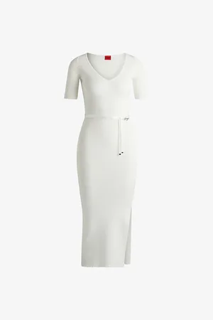 HUGO BOSS V-neck Slim-fit Ribbed Knitted Midi Dress