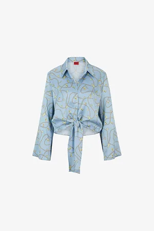 HUGO BOSS Graphic-print Tie-front Stretch-satin Blouse