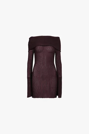 AYA MUSE Bardot Neckline Knitted Linen-blend Mini Dress