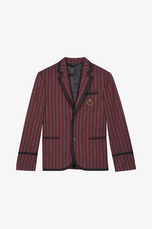 The Kooples Crest-embroidered Single-breasted Striped Stretch-wool Blazer