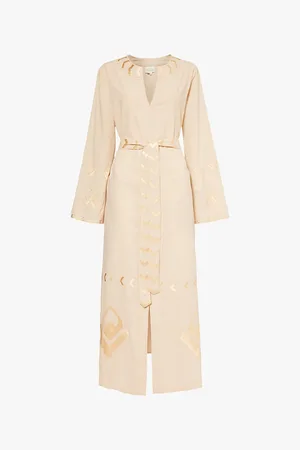 ASPIGA Matilda Metallic-embroidered Organic-cotton Midi Kaftan Dress