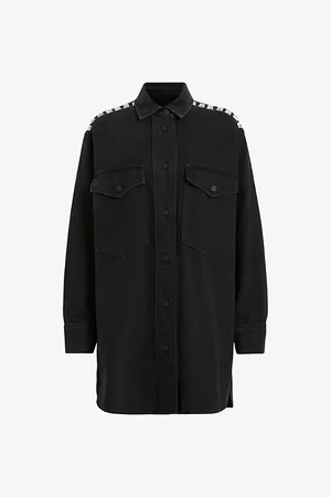 AllSaints Lily Stud-embellished Relaxed-fit Denim Mini Dress