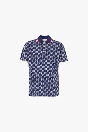 Gucci Monogram-pattern Striped-trim Cotton Polo Shirt