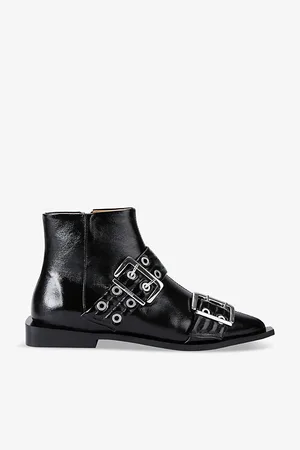 Ganni Buckle-embellished Faux-leather Ankle Boots