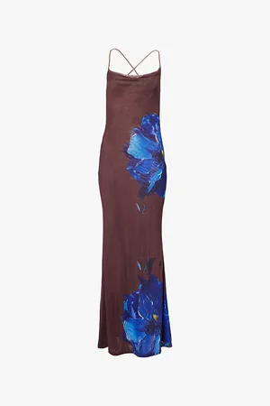 Gracejacob Sapphire Floral-print Mesh Maxi Dress