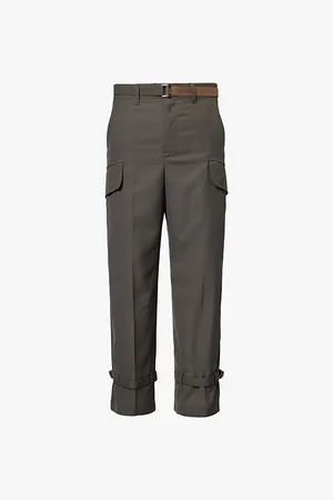 SACAI Detachable Belt Adjustable Hem Wide Leg Relaxed Fit Woven Trousers