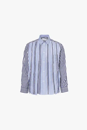 SACAI Panelled Stripe Pattern Regular Fit Cotton Shirt